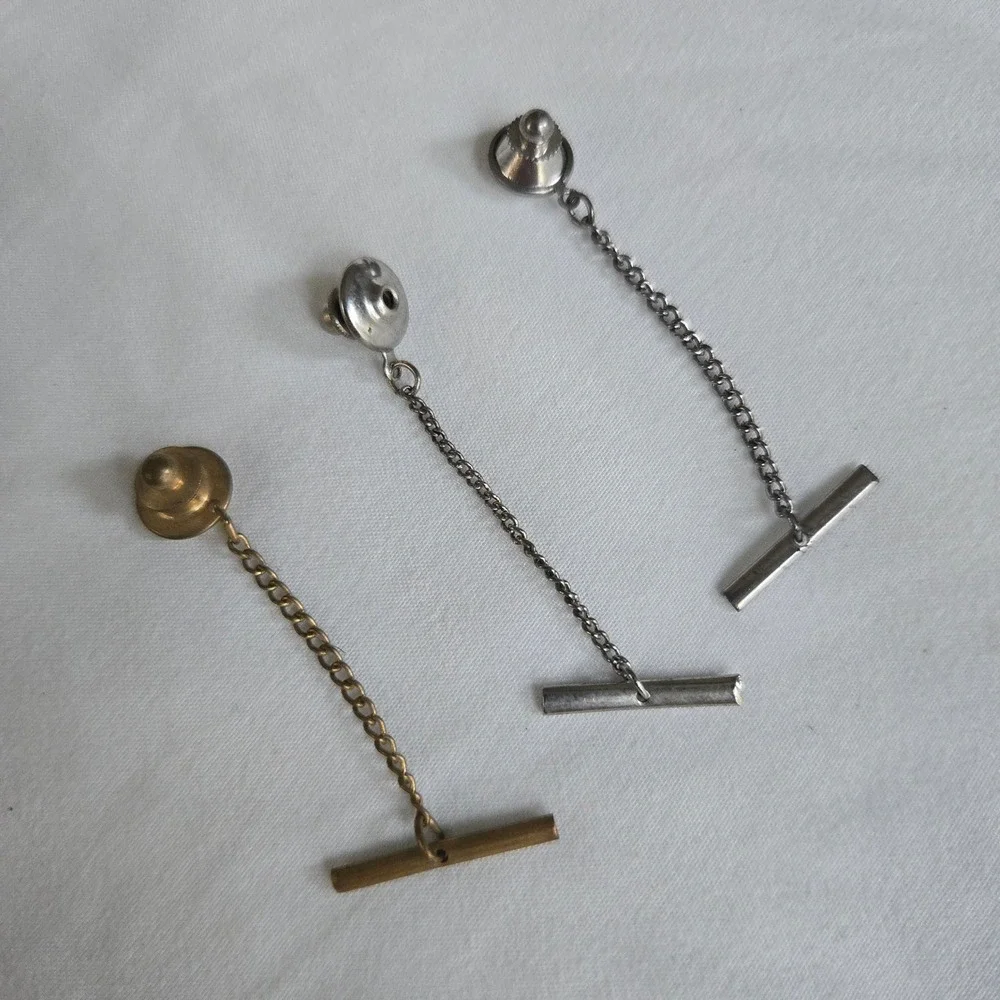 VTG Tie Tack Set 3‎ Mens Gold Silver T Bar Formal Wedding Dapper Retro Unbranded